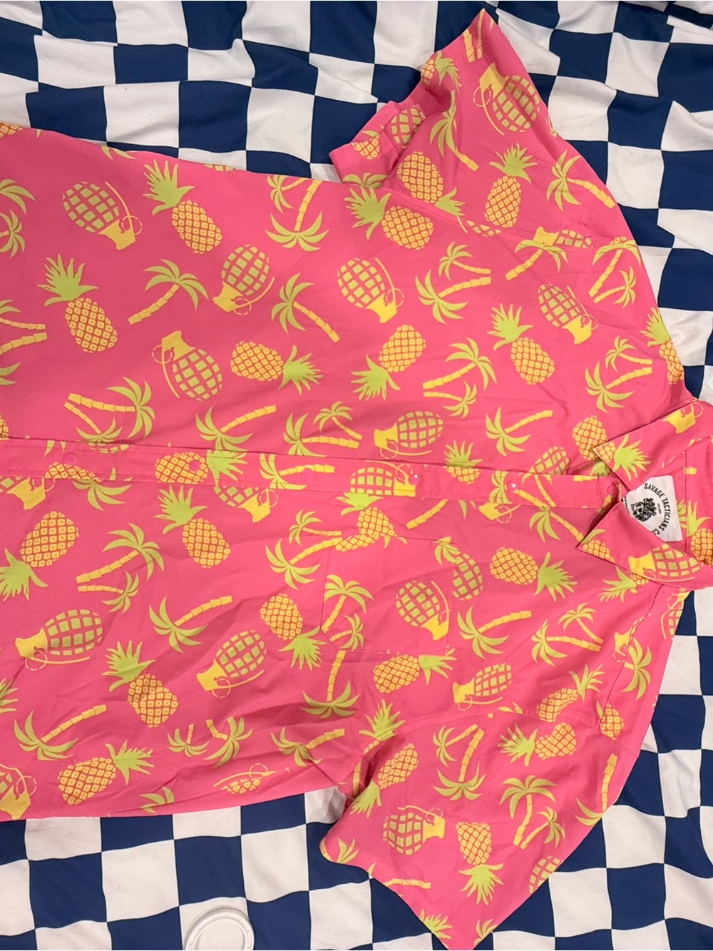 Casual Pineapple Print Button-Down Shirt - Pink/Yellow